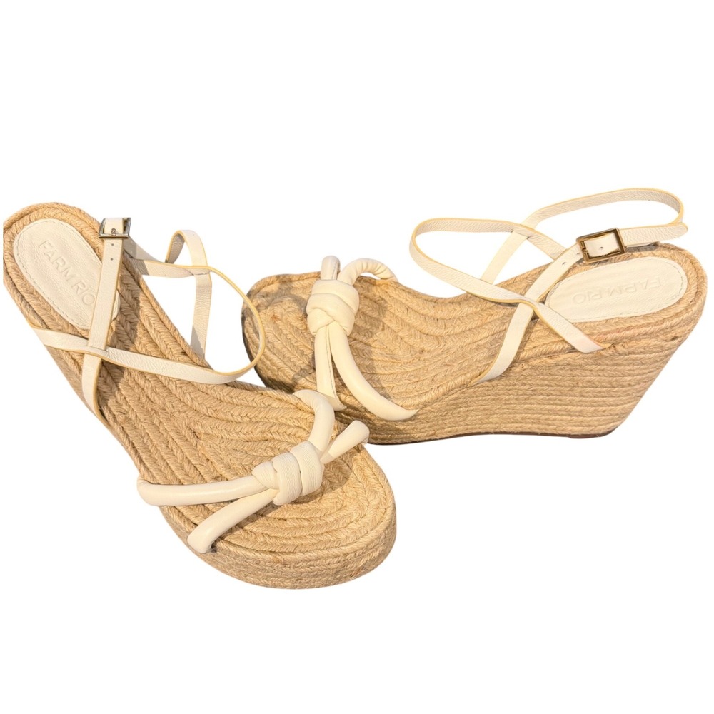 Farm Rio Ivory Sandalia Salto Alto Napa Soft Wedge Espadrille Sandals Size 7